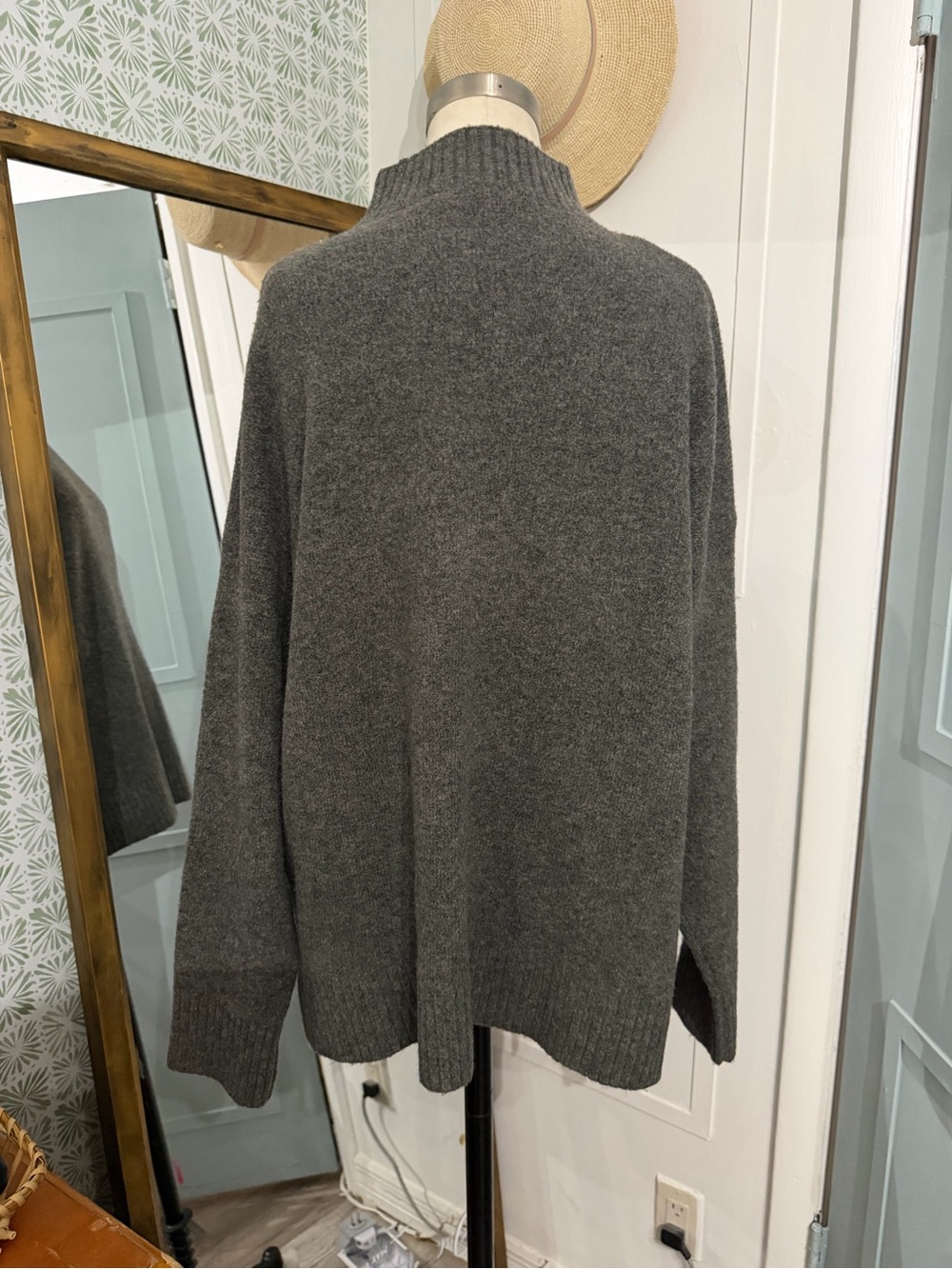 Zara Sweater Womens Gray Wool‎ Blend Mock Neck Oversized Medium - Picture 4 of 8